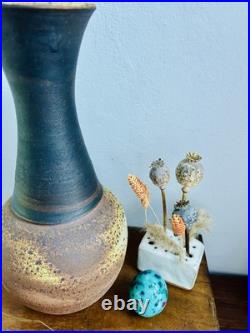 Large Studio Pottery Stoneware Vase. Chris Bramble. Speckled Textured Glaze. Stamp