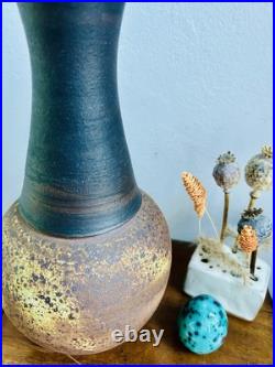 Large Studio Pottery Stoneware Vase. Chris Bramble. Speckled Textured Glaze. Stamp