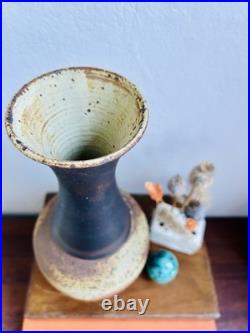 Large Studio Pottery Stoneware Vase. Chris Bramble. Speckled Textured Glaze. Stamp