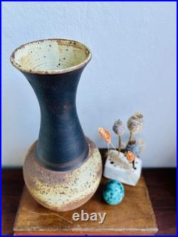 Large Studio Pottery Stoneware Vase. Chris Bramble. Speckled Textured Glaze. Stamp