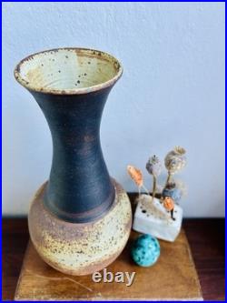 Large Studio Pottery Stoneware Vase. Chris Bramble. Speckled Textured Glaze. Stamp