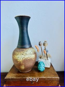 Large Studio Pottery Stoneware Vase. Chris Bramble. Speckled Textured Glaze. Stamp
