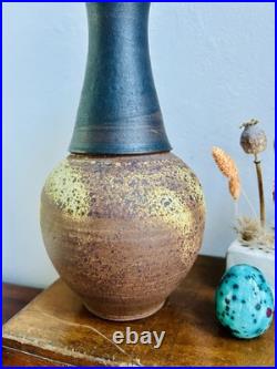 Large Studio Pottery Stoneware Vase. Chris Bramble. Speckled Textured Glaze. Stamp