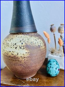 Large Studio Pottery Stoneware Vase. Chris Bramble. Speckled Textured Glaze. Stamp