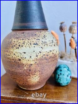 Large Studio Pottery Stoneware Vase. Chris Bramble. Speckled Textured Glaze. Stamp