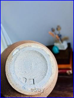 Large Studio Pottery Stoneware Vase. Chris Bramble. Speckled Textured Glaze. Stamp