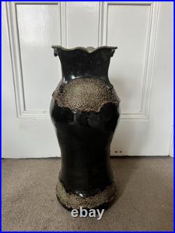 Large Studio Pottery Vase Earthenware With A Brown Glaze