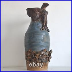 Large Studio Pottery Vase by TK Wilson Soaring Eagle 2 Piece Handcrafted Vintage