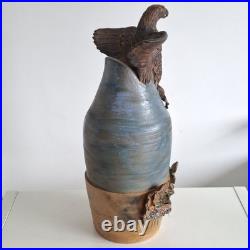 Large Studio Pottery Vase by TK Wilson Soaring Eagle 2 Piece Handcrafted Vintage