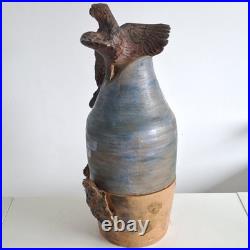 Large Studio Pottery Vase by TK Wilson Soaring Eagle 2 Piece Handcrafted Vintage