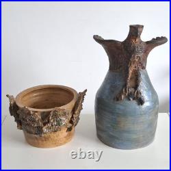 Large Studio Pottery Vase by TK Wilson Soaring Eagle 2 Piece Handcrafted Vintage