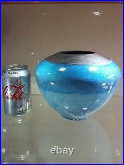 Large Turquoise Raku Crackle Glaze Vase By Rosalie Dodds