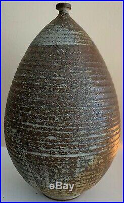 Large Vintage 60s Studio Pottery Stoneware Ceramic Vase Mid Century Signed Deyoe