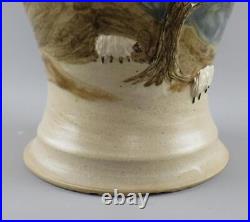 Large Vintage Arran Pottery Scottish Studio Hand Painted Vase Relief Sheep Trees