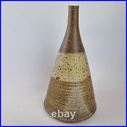 Large Vintage Conical Shaped Studio Pottery Vase With Mark Speckled Glaze 37cm
