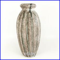 Large Vintage Jade & Pink Ribbed McCarty Mississippi Art Pottery Ceramic Vase