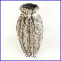 Large Vintage Jade & Pink Ribbed McCarty Mississippi Art Pottery Ceramic Vase