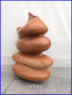 Large Vintage Studio Art Pottery Abstract Sculpture Vessel Vase D M Mark Clay Large Vintage Studio Art Pottery Abstract Sculpture Vessel Vase D M Mark Clay