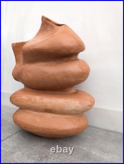 Large Vintage Studio Art Pottery Abstract Sculpture Vessel Vase D M Mark Clay Large Vintage Studio Art Pottery Abstract Sculpture Vessel Vase D M Mark Clay