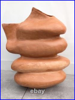 Large Vintage Studio Art Pottery Abstract Sculpture Vessel Vase D M Mark Clay Large Vintage Studio Art Pottery Abstract Sculpture Vessel Vase D M Mark Clay