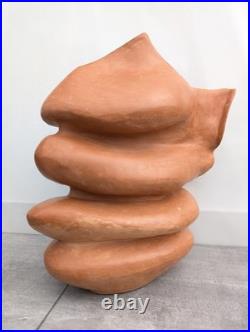 Large Vintage Studio Art Pottery Abstract Sculpture Vessel Vase D M Mark Clay Large Vintage Studio Art Pottery Abstract Sculpture Vessel Vase D M Mark Clay