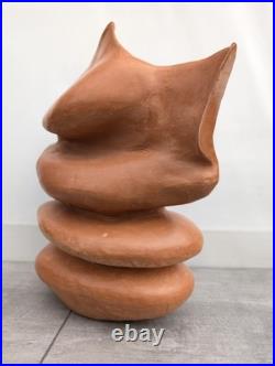Large Vintage Studio Art Pottery Abstract Sculpture Vessel Vase D M Mark Clay Large Vintage Studio Art Pottery Abstract Sculpture Vessel Vase D M Mark Clay