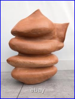 Large Vintage Studio Art Pottery Abstract Sculpture Vessel Vase D M Mark Clay Large Vintage Studio Art Pottery Abstract Sculpture Vessel Vase D M Mark Clay