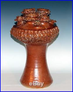 Large Vintage Studio Art Pottery Atomic Age Brutalist Vase Signed 1960's