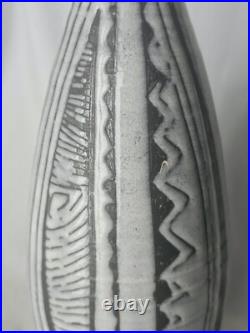 Large sculptural incised abstract decoration studio pottery vase form