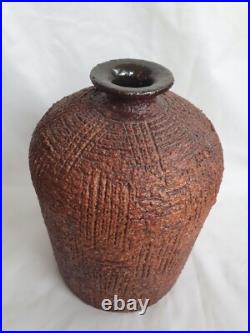 Large studio European textural glaze effect sculptural vase, Mid Century Modern