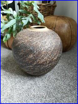 Large studio pottery vase possibly Raku signed DW