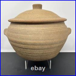 Leach Large Stoneware Stew Pot Tenmoku Glaze Interior, unglazed exterior #373