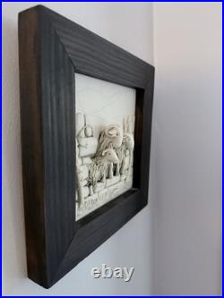 Lesley Jones Studio Pottery Ceramic Relief Sheep on the Wall Framed 3D Art