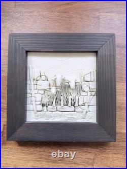 Lesley Jones Studio Pottery Ceramic Relief Sheep on the Wall Framed 3D Art