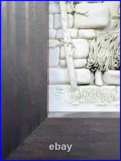 Lesley Jones Studio Pottery Ceramic Relief Sheep on the Wall Framed 3D Art