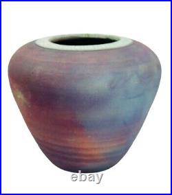 Leslie Mitchell Raku Studio Pottery Vase Signed