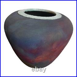 Leslie Mitchell Raku Studio Pottery Vase Signed