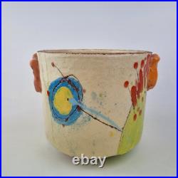 Linda Styles Signed Studio Pottery Vase Planter Abstract Painted 18.5cm High