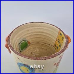 Linda Styles Signed Studio Pottery Vase Planter Abstract Painted 18.5cm High