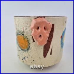 Linda Styles Signed Studio Pottery Vase Planter Abstract Painted 18.5cm High