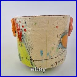 Linda Styles Signed Studio Pottery Vase Planter Abstract Painted 18.5cm High