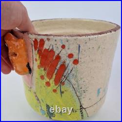 Linda Styles Signed Studio Pottery Vase Planter Abstract Painted 18.5cm High