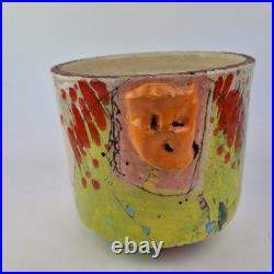 Linda Styles Signed Studio Pottery Vase Planter Abstract Painted 18.5cm High