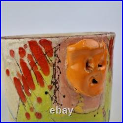 Linda Styles Signed Studio Pottery Vase Planter Abstract Painted 18.5cm High