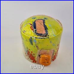 Linda Styles Signed Studio Pottery Vase Planter Abstract Painted 18.5cm High