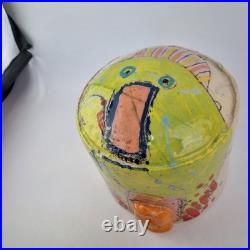 Linda Styles Signed Studio Pottery Vase Planter Abstract Painted 18.5cm High