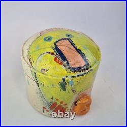 Linda Styles Signed Studio Pottery Vase Planter Abstract Painted 18.5cm High