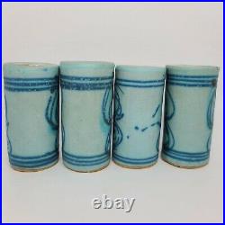 MCM Vintage JT Abernathy Studio Art Pottery BLUE Glaze Tumbler Set (4) Michigan