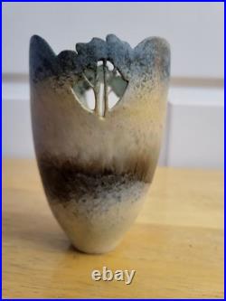 MOLLIE HILLAM FULNECK STUDIO ART POTTERY Vase Pierced Trees Designer Mid Century