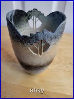MOLLIE HILLAM FULNECK STUDIO ART POTTERY Vase Pierced Trees Designer Mid Century